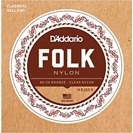 D'Addario EJ33 Folk Nylon 80/20 Bronze/Ball End Clear Treble Guitar Strings