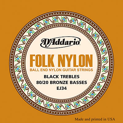 D'addario Ej34 Folk Nylon 80/20 Bronze/Ball End Black Treble Guitar Strings for sale