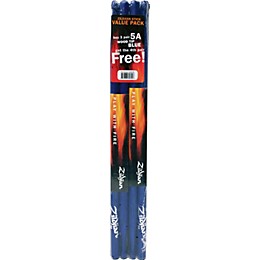 Zildjian Blue Hickory Drumsticks, Buy 3 Get 1 Free 5A Wood Tip