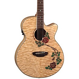 Open Box Luna Flora Rose Folk Acoustic-Electric Guitar Level 1 Quilted Maple with Clear Finish