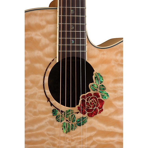 Open Box Luna Flora Rose Folk Acoustic-Electric Guitar Level 1 Quilted Maple with Clear Finish