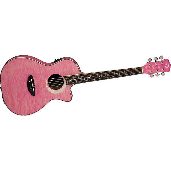 Luna Fauna Eclipse Parlor Acoustic-Electric Guitar Quilted Maple with Transparent Pink Finish