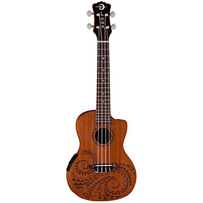 Luna Tattoo Mahogany Concert Acoustic-Electric Ukulele Mahogany With Tattoo Laser Etching And Satin Finish for sale