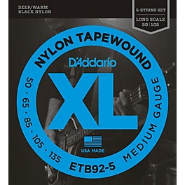 D'Addario ETB92-5 Medium Black Nylon Tapewound 5-String Bass Strings