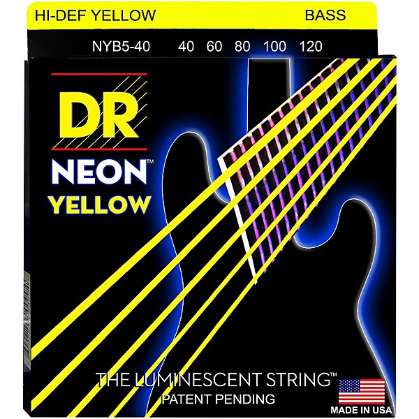 DR Strings NEON Hi-Def Yellow Bass SuperStrings Light 5-String