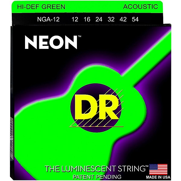 DR Strings NGA-12 NEON Hi-Def Phosphorescent Green Acoustic Strings Medium