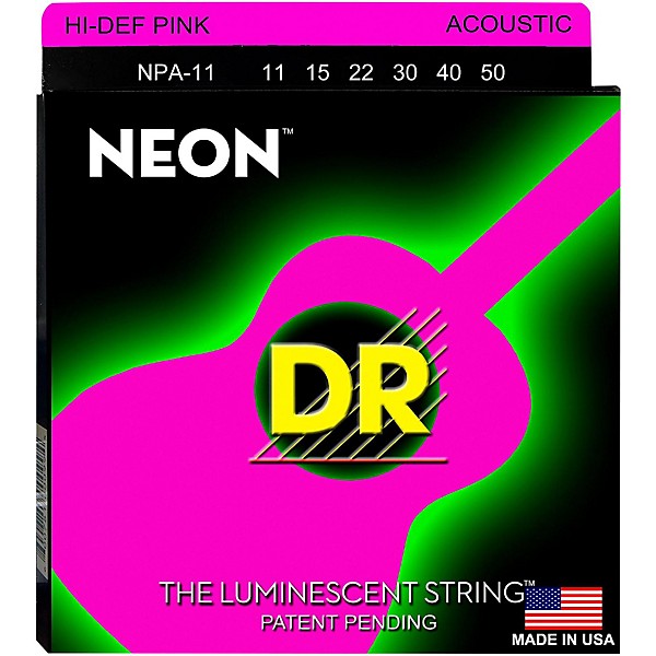 DR Strings NPA-11 NEON Hi-Def Phosphorescent Pink Acoustic Strings Medium-Light