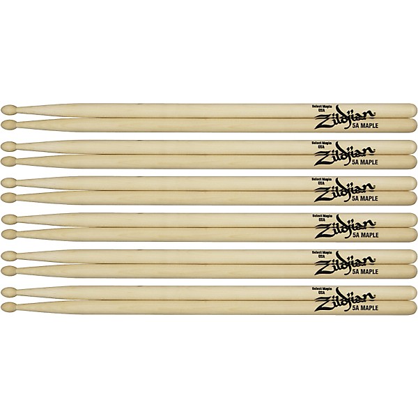 Zildjian Maple Drumsticks 6-Pack Jazz Wood Tip