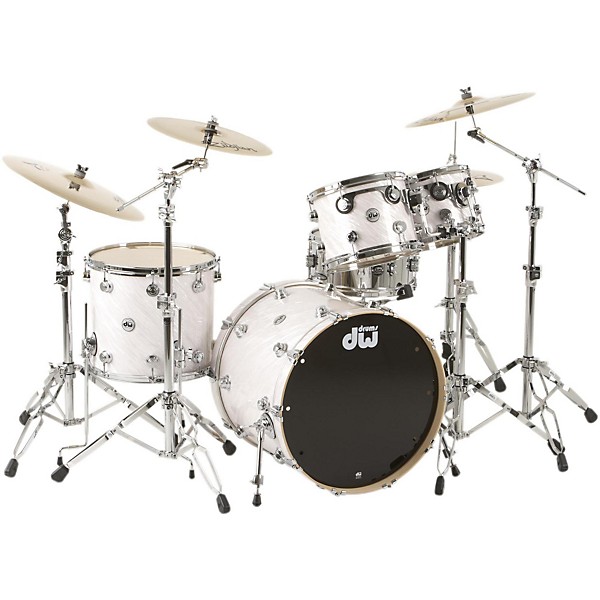 DW SSC Collectors Series 4-Piece Finish Ply Shell Pack With 22" Bass Drum Satin White Twisted Chrome Hardware