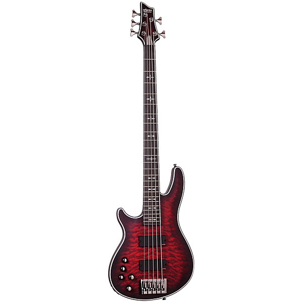 Open Box Schecter Guitar Research Hellraiser Extreme-5 Left-Handed Electric Bass Guitar Level 1 Satin Crimson Red Burst