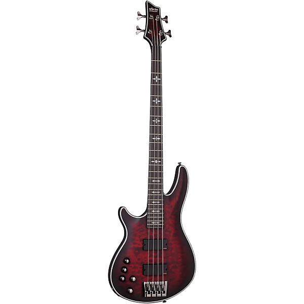 Schecter Guitar Research Hellraiser Extreme-4 Left-Handed Electric Bass Guitar Satin Crimson Red Burst