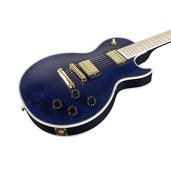 Gibson Custom Les Paul Custom Figured Maple Electric Guitar in Trans Blue Transparent Blue Maple Fingerboard