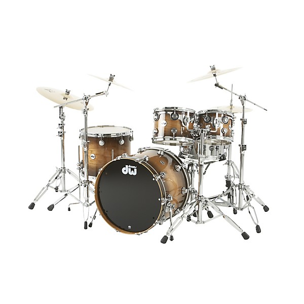 DW Collector's Cherry Lacquer Specialty 4-Piece Shell Pack All Cherry Natural to Candy Black Burst Chrome Hardware