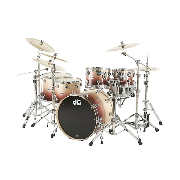 DW Collector's Series Satin Specialty 5-Piece Shell Pack Natural to Ox Blood Red Fade Chrome Hardware