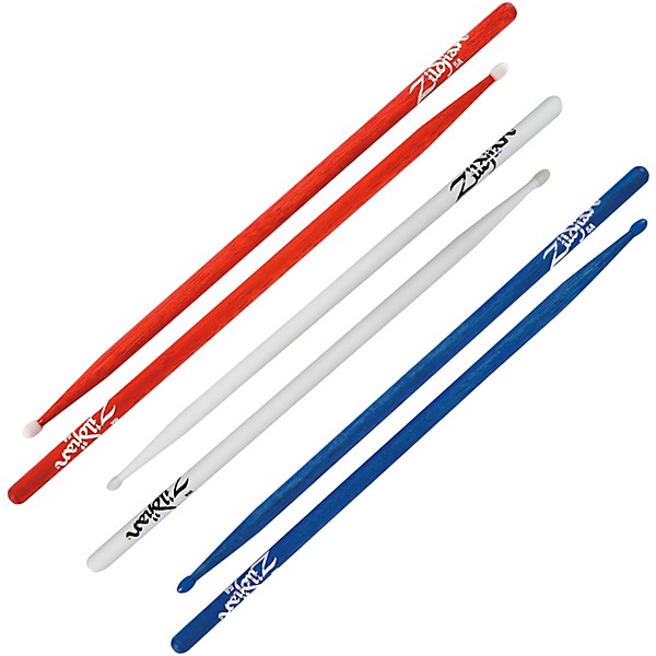 Zildjian 3 Pair 5A Nylon Red White & Blue Value Pack