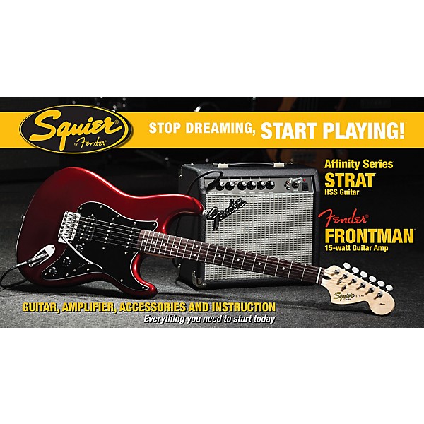 Squier Affinity Series HSS Stratocaster Electric Guitar Pack with 15G Amplifier Candy Apple Red