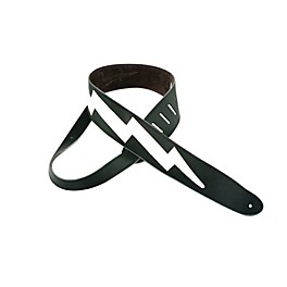 Perri's 2.5" Italian Leather Guitar Strap With L... Perri's 2.5" Italian Leather Guitar Strap With Lightning Bolt Black/White