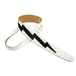 Perri's 2.5" Italian Leather Guitar Strap With L... Perri's 2.5" Italian Leather Guitar Strap With Lightning Bolt White/Black