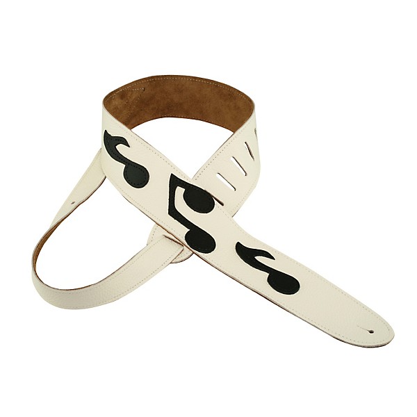 Perri's 2.5" Italian Leather Guitar Strap With Music Note White/Black