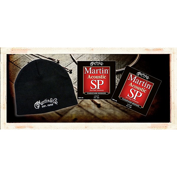 Martin MSP4100 Phosphor Bronze Light Acoustic Strings 2 Pack-with FREE Martin Logo Knit Hat