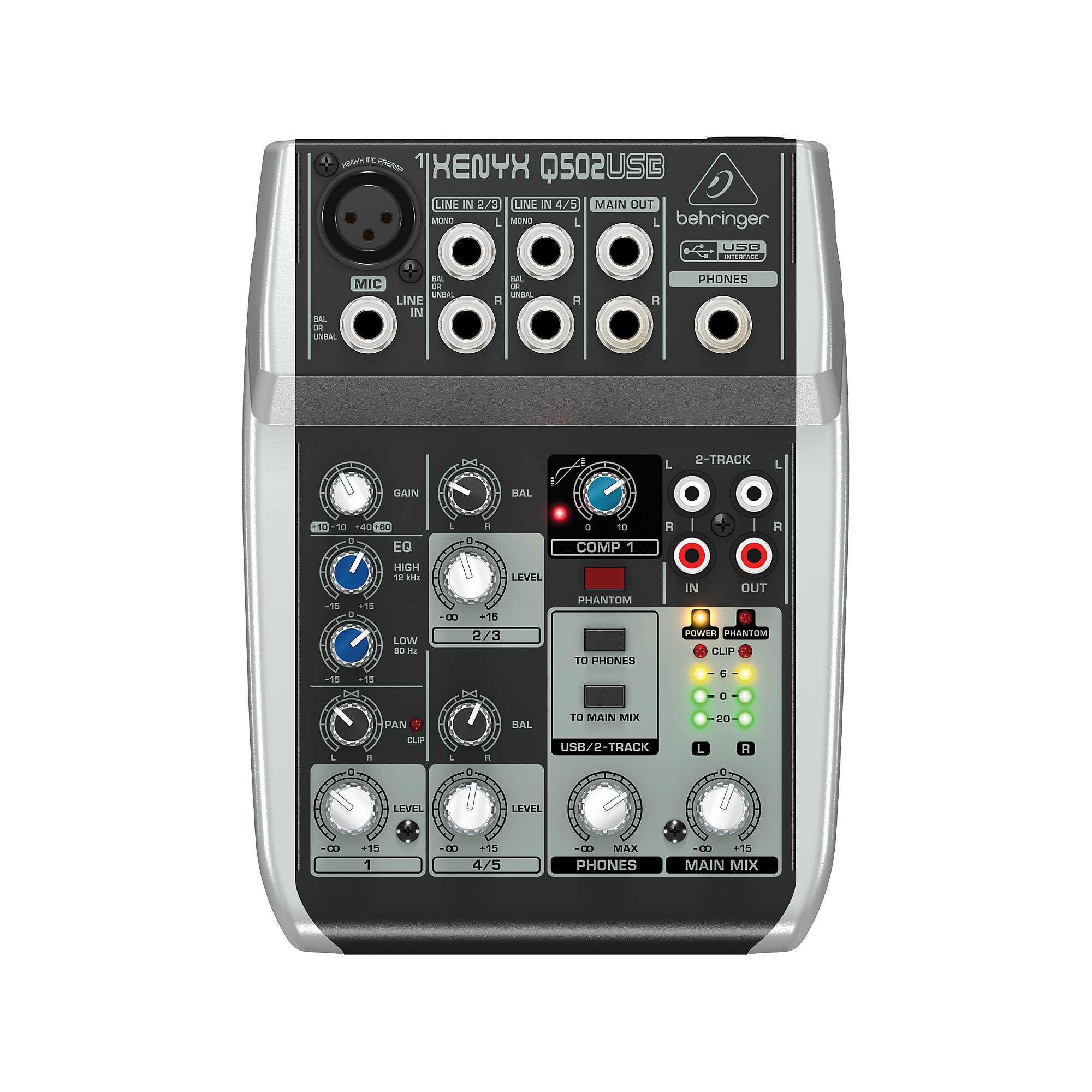 behringer xenyx q502usb 5-input 2-bus mixer 3 band eq usb audio interface