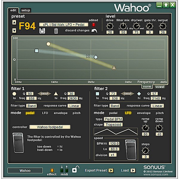Sonuus Wahoo Analog Dual-Filter/Wah Pedal