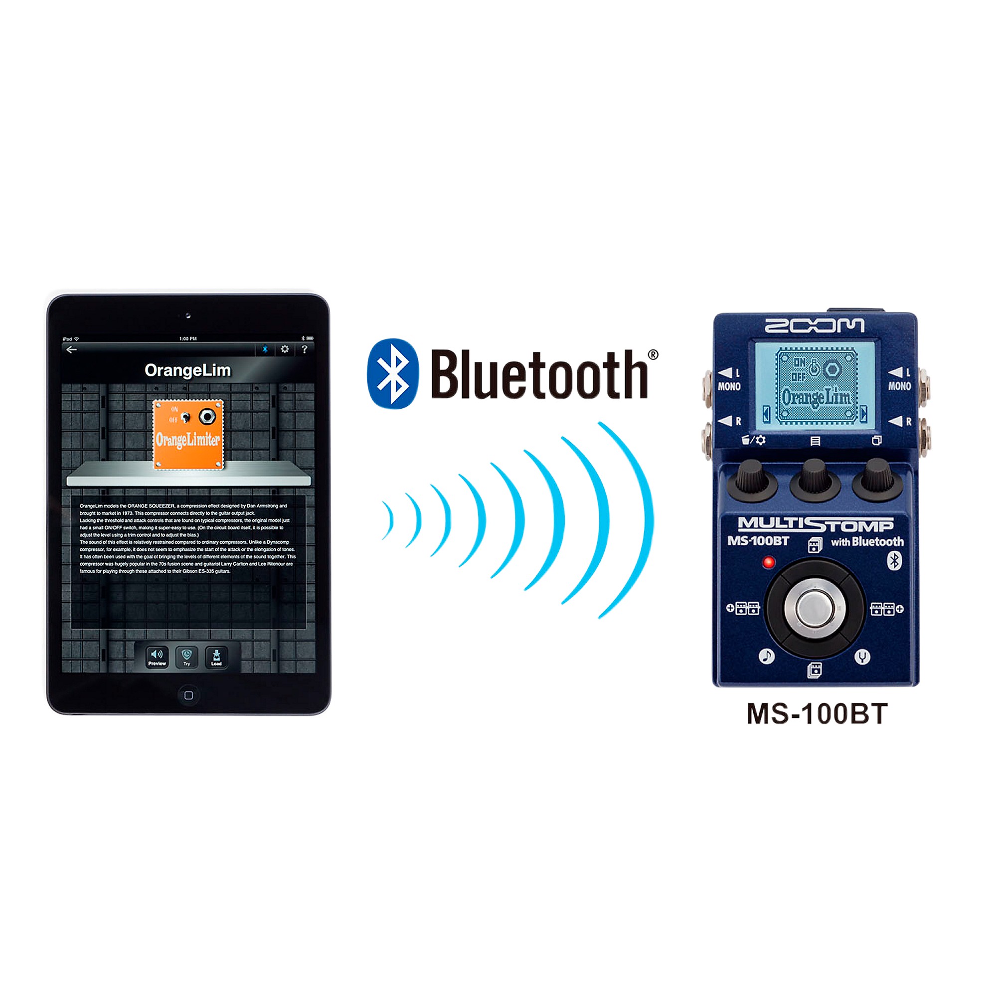 Open Box Zoom MS100BT Multistomp Pedal w/ Bluetooth Multi FX Pedal