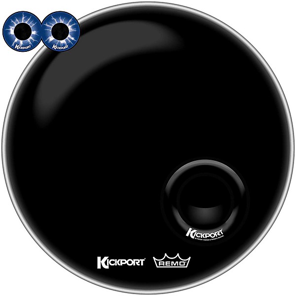 Kickport Remo Powerstroke 3 w/Pre-Installed KickPort and D-Pad Bass Drum Impact Pad Remo Ebony 24 in.