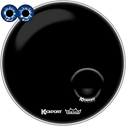 Kickport Remo Powerstroke 3 w/Pre-Installed KickPort and D-Pad Bass Drum Impact Pad Remo Ebony 22 in.