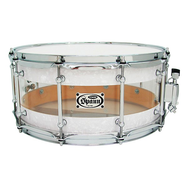 Spaun TL USA Hybrid Snare White Pearl and Clear Acrylic 6.5x14