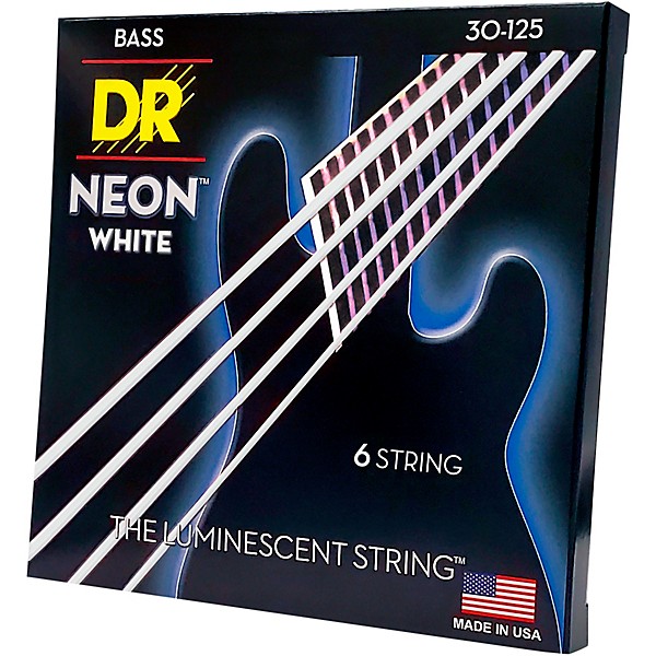 DR Strings Hi-Def NEON White Coated Medium 6-String Bass Strings