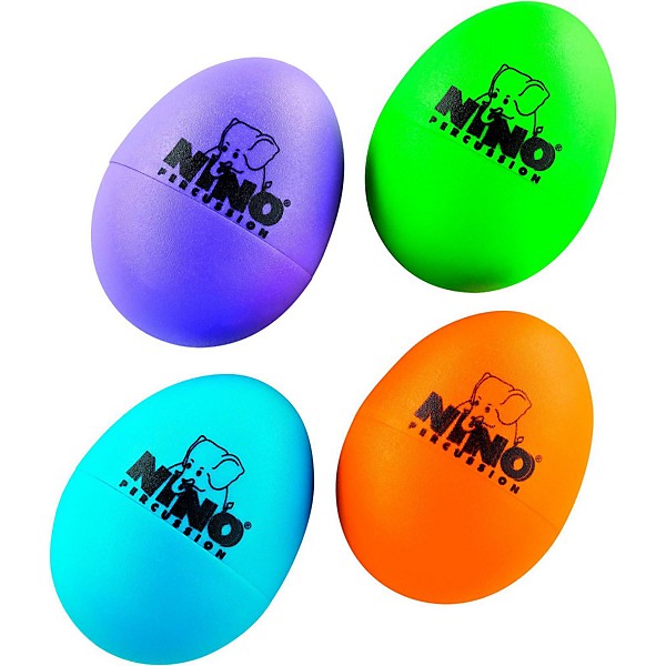 Nino Plastic Egg Shaker 4 Piece Assortment Aubergine/Grass Green/Orange/Sky Blue
