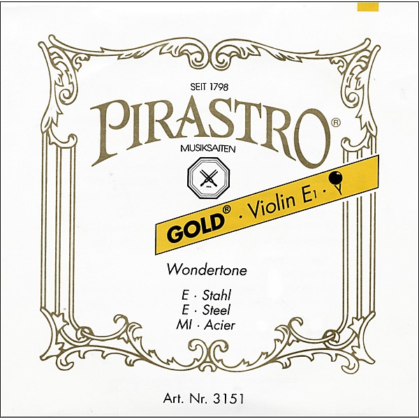 Pirastro Wondertone Gold Label Series Violin E String 4/4 Size Stark Loop End
