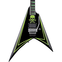 Open Box ESP LTD ALEXI 600 Greeny Alexi Laiho Signature Electric Guitar Level 2 Black with Lime Green Pinstripe and Skull Graphic 888365931289