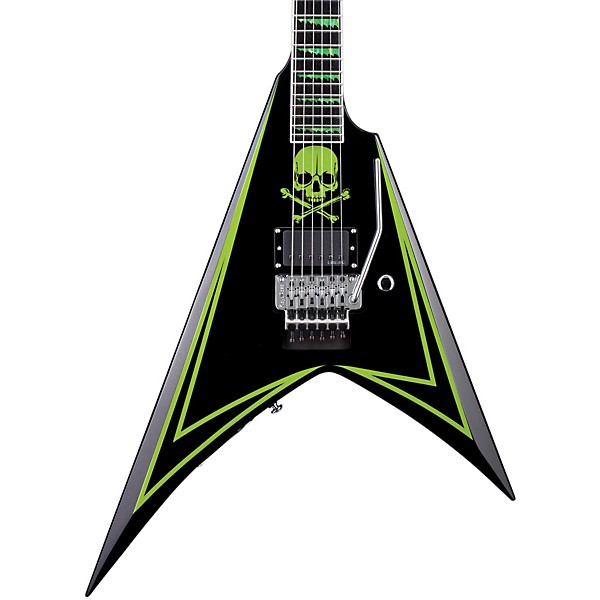 Open Box ESP LTD ALEXI 600 Greeny Alexi Laiho Signature Electric Guitar Level 2 Black with Lime Green Pinstripe and Skull ...