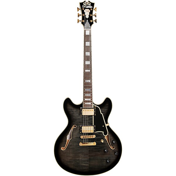 D'Angelico Excel Series DC Semi-Hollow Electric Guitar with Stopbar Tailpiece Gray Black