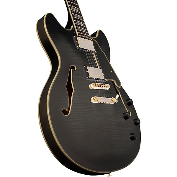 D'Angelico Excel Series DC Semi-Hollow Electric Guitar with Stopbar Tailpiece Gray Black