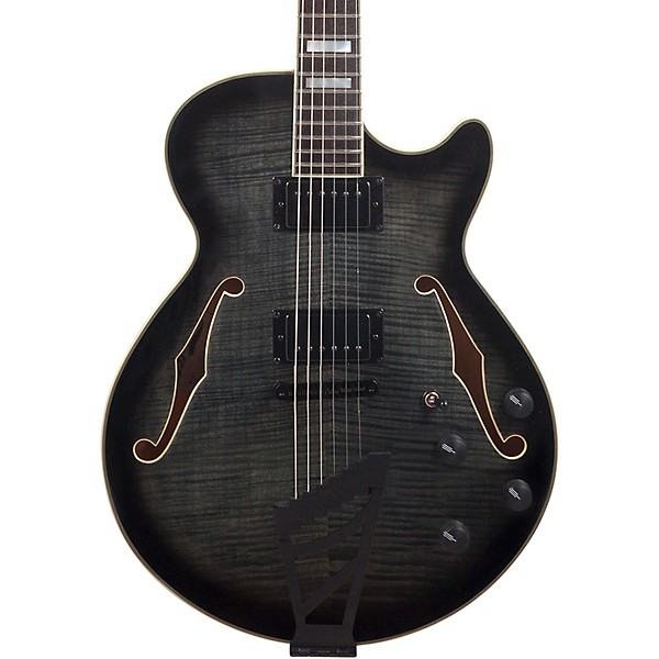 D'Angelico Excel Series SS Semi-Hollowbody Electric Guitar with Stairstep Tailpiece Grey Black Black Hardware