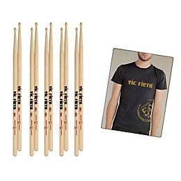 Vic Firth 5-Pair 5A Sticks, BSB with Free Vic Firth 50th Long Sleeve Shirt X-Large