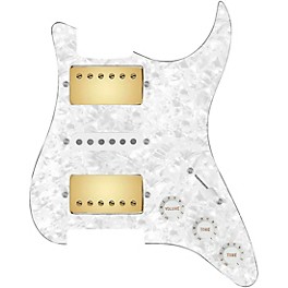 920d Custom HSH Loaded Pickguard for Stratocaster With Gold Smoothie Humbuckers, White Texas Vintage Pickups and S5W-HSH W...