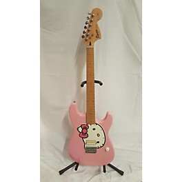 Used Squier Hello Kitty Stratocaster Single Hum Pink With Kitty Pickguard Solid Body Electric Guitar