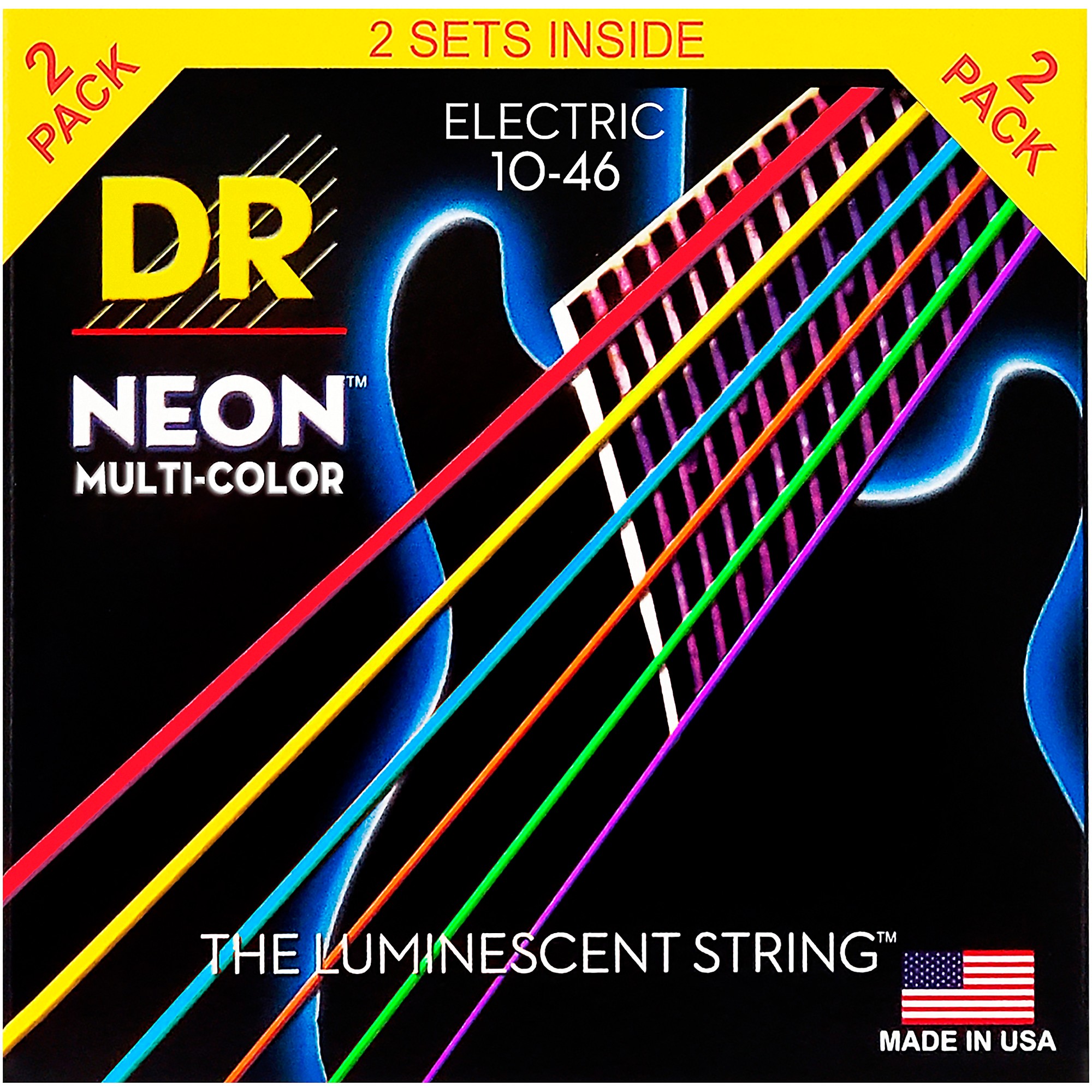 DR Strings HiDef NEON MultiColor Medium Electric Guitar Strings (10