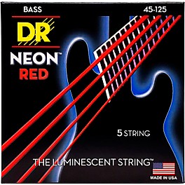 DR Strings Hi-Def NEON Red Coated Medium 5-String (45-125) Bass Guitar Strings
