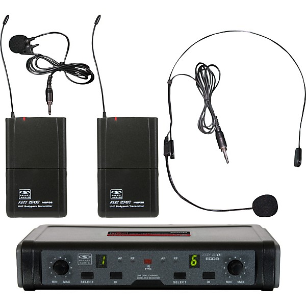 Open Box Galaxy Audio ECD Dual Channel UHF Wireless System with One Lapel and One Headset Microphone Level 1 Band L