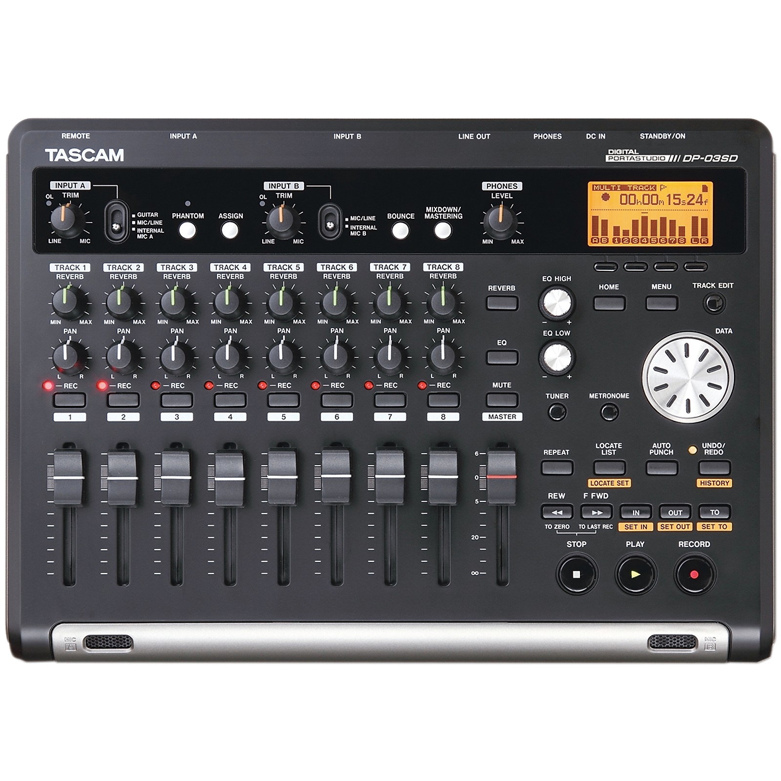 Tascam DP-03SD 8-Track Digital Recorder Bundle with Home Recording for Musicians Guide Handheld Mic 16 GB FiberTique Cloth and More 