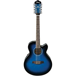 Open Box Ibanez AEL152ETBS 12-String Cutaway Acoustic-Electric Guitar Level 2 Transparent Blue Sunburst 888366046425
