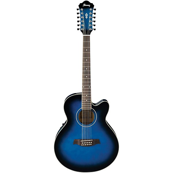 Open Box Ibanez AEL152ETBS 12-String Cutaway Acoustic-Electric Guitar Level 2 Transparent Blue Sunburst 888366046425