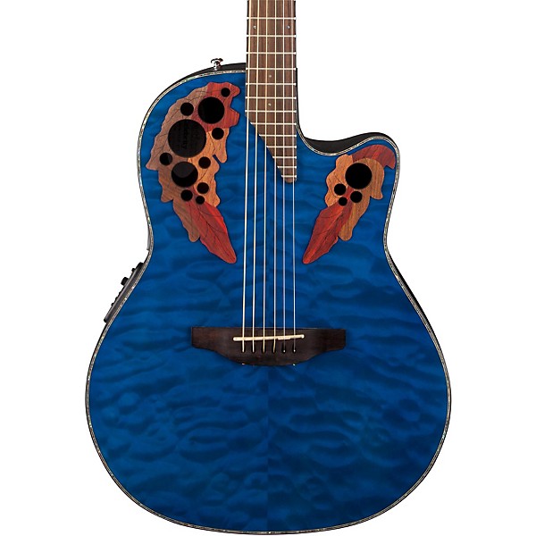 Open Box Ovation Celebrity Elite Plus Acoustic-Electric Guitar Level 2 Quilted Maple, Trans Blue 190839039927