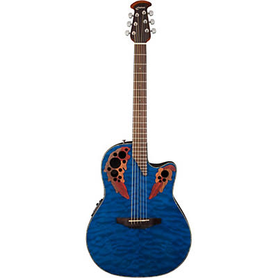 Ovation Celebrity Elite Plus Acoustic-Electric Guitar Quilted Maple Trans Blue for sale
