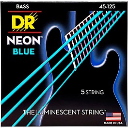 DR Strings Hi-Def NEON Blue Coated Medium 5-String (45-125) Bass Guitar Strings